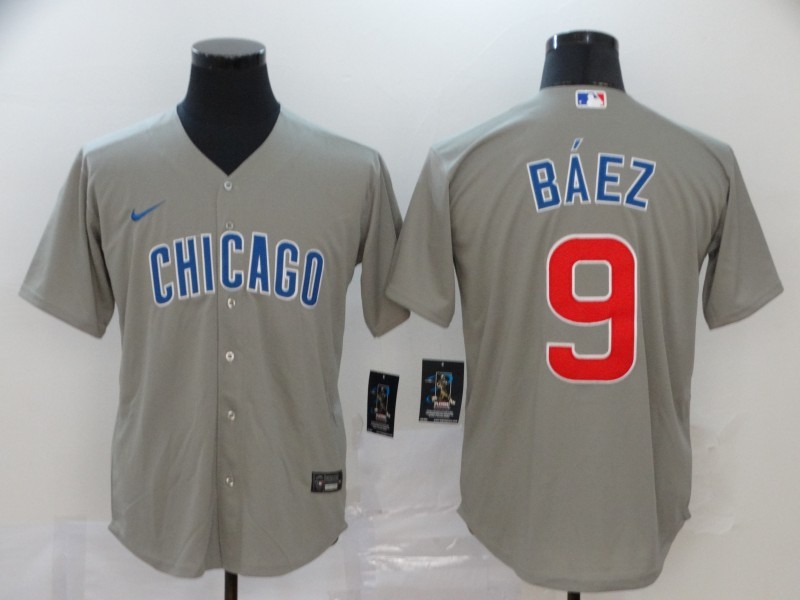 Men's Chicago Cubs Javier Baez #9 Gray Baseball Jersey